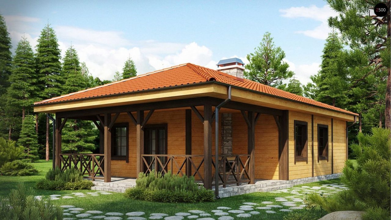 Готовый проект дома с деревянной облицовкой фасадов